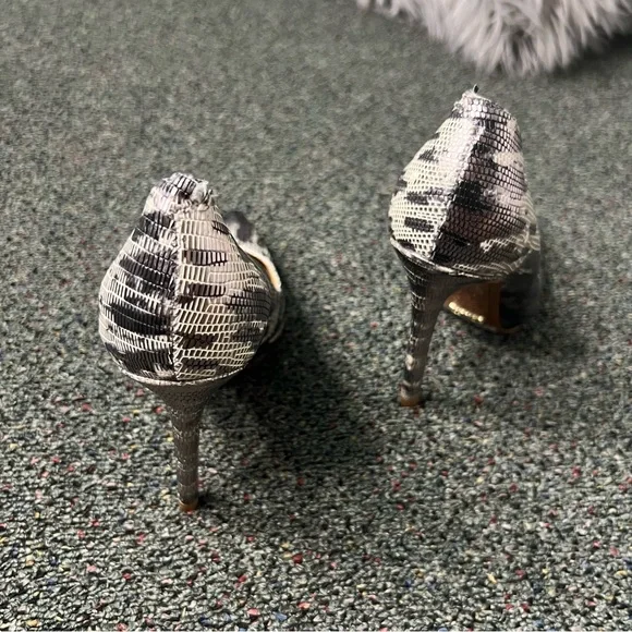 SCHUTZ Grey Black White Metallic Leather Snakeskin Print Pumps Stiletto Heel 6.5 - Picture 8 of 16